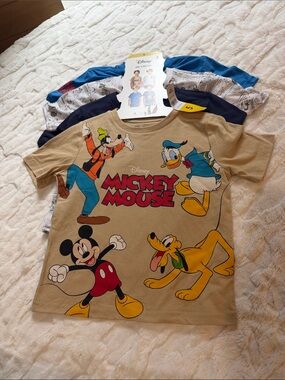 Disney Mickey Mouse & Friends Graphic Tee - Khaki, Red, Yellow, Blue Pack of 4.